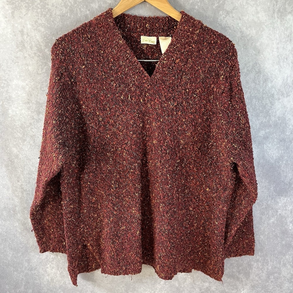 Bobbie Brooks Sweater Women 14W/16W Berry Red Bouclé Knit V-Neck Pullover